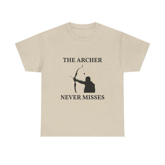 The Archer Never Misses Tee, Unisex Cotton T-Shirt, Gift for Archery Lovers, Archer Shirt, Casual Wear, Sports Apparel