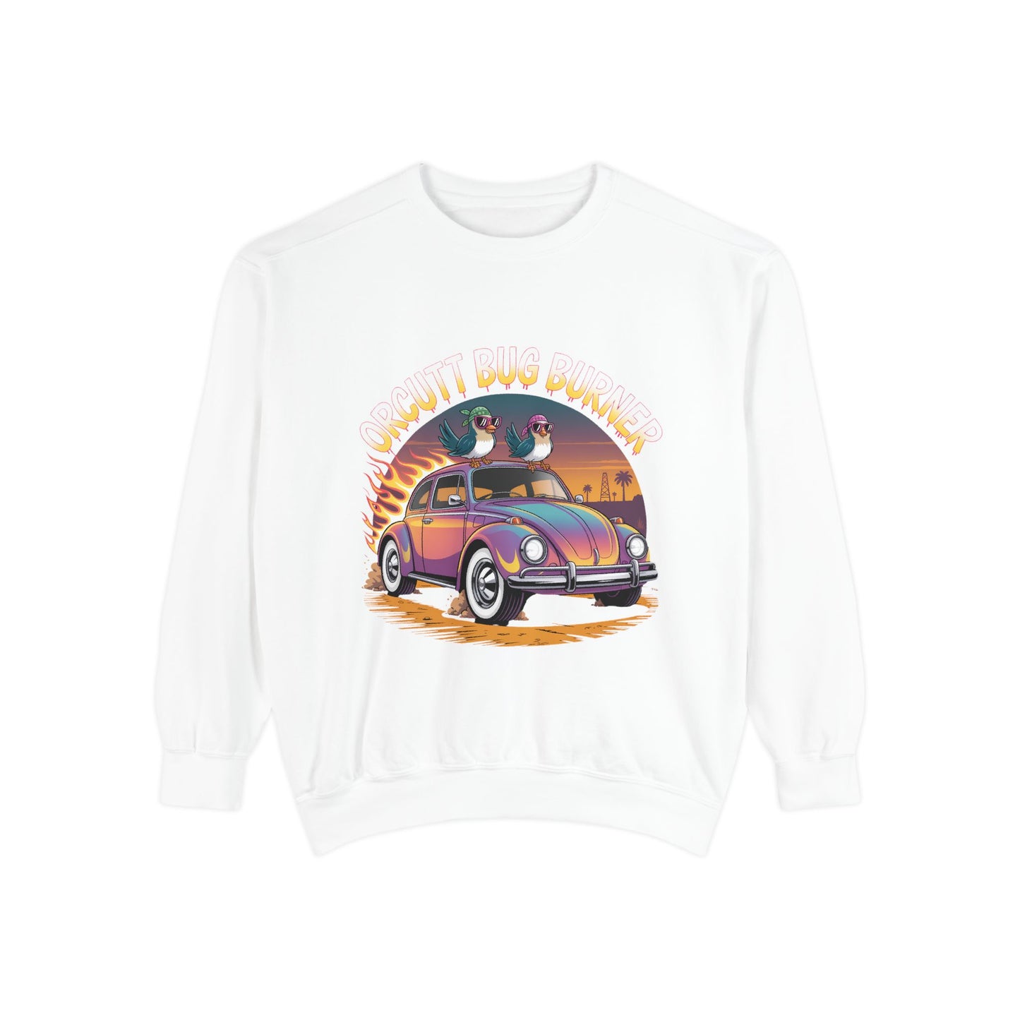 Retro VW Beetle Sunset Sweatshirt | Vintage Car Beach Cruise