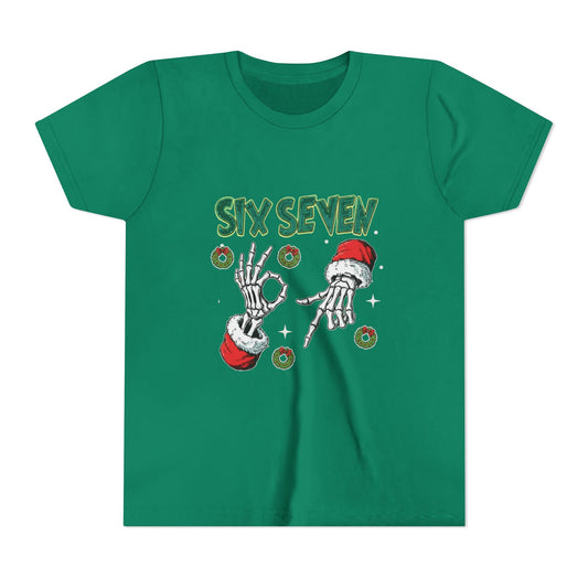 Six Seven Skeleton Hands Youth Tee | Christmas Santa Wreaths