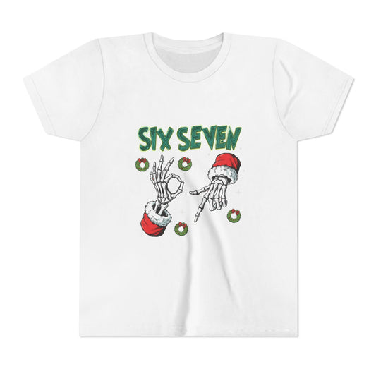 Six Seven Skeleton Hands Youth Tee | Christmas Santa Wreaths