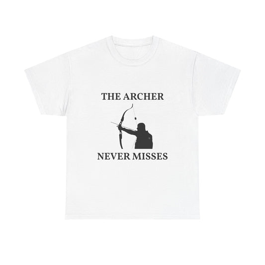 The Archer Never Misses Tee, Unisex Cotton T-Shirt, Gift for Archery Lovers, Archer Shirt, Casual Wear, Sports Apparel